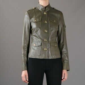 TORY BURCH Green Sergeant Pepper 100% Leather Jacket 4